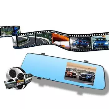 Зеркальная камера заднего вида Автомобильный видеорегистратор IPS 4,3 дюйма с сенсорным экраном 1080P HD с двумя объективами и помощником при парковке 4.3inch