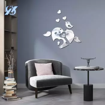 Зеркальная наклейка на стену с птицей любви креативный макет фон стена самоклеящаяся украшение спальня гостиная