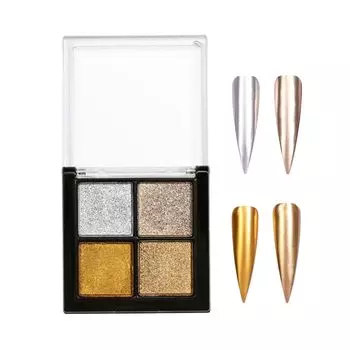 Зеркальная пудра 4 цвета Палитра пудры для ногтей Твердая зеркальная пудра для ногтей Золото Серебро Пудра Aurora Гелевая пудра для ногтей Смола для ногтей Студия ногтей Части с губкой