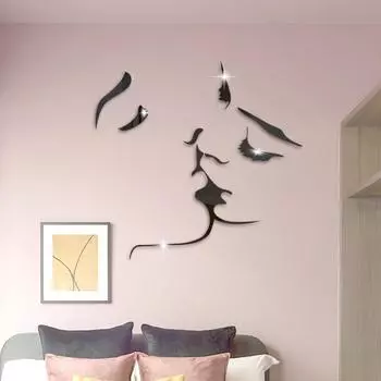 Зеркальные акриловые настенные наклейки Kiss для украшения гостиной и спальни, теплые и самоклеящиеся