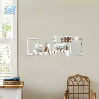 Зеркальные буквы игровой консоли акриловые трехмерные настенные наклейки для спальни и гостиной самоклеящиеся украшения