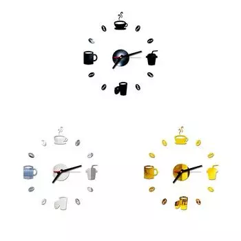 Зеркальные настенные часы Простые в использовании Экологичные самоклеящиеся чёрный