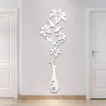 Зеркальные настенные наклейки - 3D цветочные настенные наклейки, фрески для гостиной, спальни, декор стен своими руками для ТВ-фона и дивана серебряный