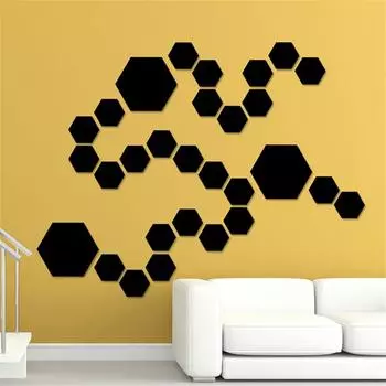 Зеркальные настенные наклейки, шестиугольное зеркало, декоративное настенное панно своими руками для дома, акриловые самоклеящиеся настенные плитки для гостиной, спальни One Size чёрный