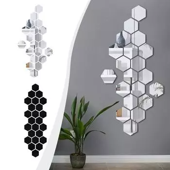 Зеркальные настенные наклейки, шестиугольное зеркало, декоративное настенное панно своими руками для дома, акриловые самоклеящиеся настенные плитки для гостиной, спальни One Size чёрный