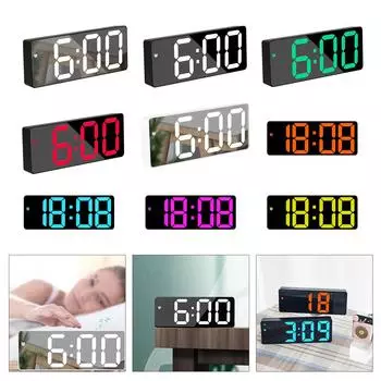 Зеркальные поверхности светодиодный цифровой будильник с регулировкой яркости будильника дата день недели температура дисплей для спальни стол декор 1