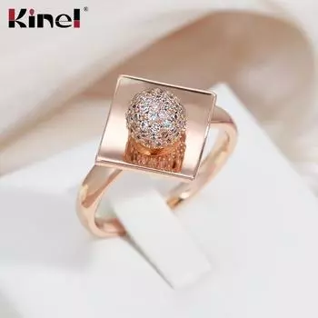 Зеркальные шариковые кольца Kinel с цирконием для женщин цвета розового золота 6 розового золота