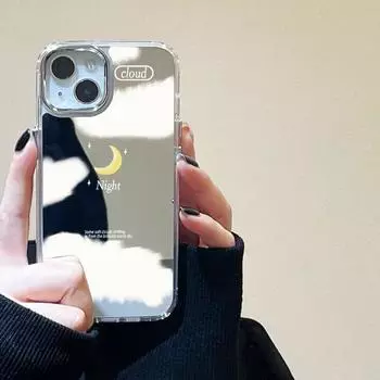 Зеркальный чехол для телефона с лунным светом, облаками, звездами и звездами для iPhone 11, чехол для iPhone 13, 14, 15, 12 Pro Max X, XS, XR, эстетичная задняя крышка, мягкий чехол For iPhone 15