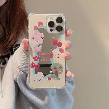 Зеркальный чехол для телефона Sweet Smile Puppy Rabbit Strawberry Girls для Iphone 14 13 12 11 Pro Max Xr Xs Max 7 8 14 Plus, милый чехол for iphone 14 Plus