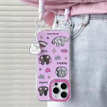 Зеркальный чехол для телефона Zhitai со шнурком для iPhone 13/14/15 Pro Max - мультяшный дизайн iPhone 13 Pro