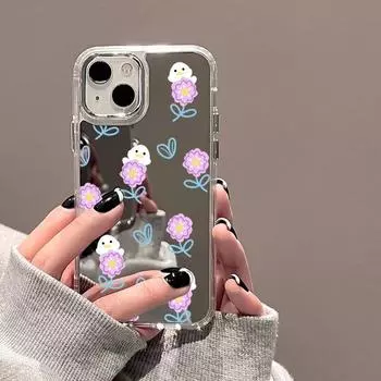 Зеркальный чехол с цветами для iPhone 11, чехол для iPhone 15 14 Pro 12 13 Pro Max X XS XR, милый противоударный мягкий чехол на заднюю панель For iPhone 13 Pro