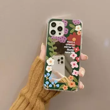 Зеркальный чехол с изображением смайлика и цветка, милый женский чехол для телефона для Iphone 13 Mini 7 8 Plus X Xr Xsmax 11 12 14 Pro Max, задняя крышка в виде ракушки for iphone 12 mini
