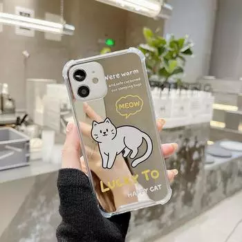 Зеркальный чехол с рисунком кота Lucky Happy Happy для Iphone 11 12 Promax 14 Pro Max 13promax, мягкий силиконовый противоударный чехол для телефона Conque For iphone 14plus