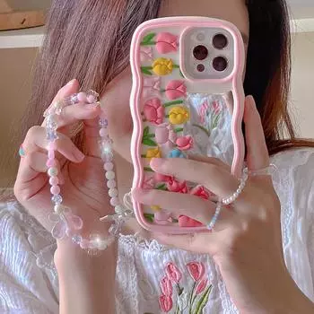 Зеркальный чехол-тюльпан с мультяшным волнистым краем, совместимый для iPhone 14 13 12 Pro Max 11 7 8 Plus X XS XR X Max, стереоскопический силиконовый защитный чехол iPhone 7/8 розовый