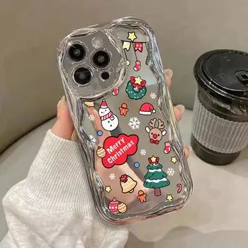 Зеркальный чехол Wave Frame Merry Christmas для iPhone 16 Pro Max 15 Pro 14 Plus 13 12 11 с глянцевым покрытием, защита линз, противоударный мягкий чехол для телефона из ТПУ iPhone 16