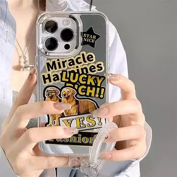 Зеркальный чехол Zhitai 3-в-1 для iPhone 16 Pro Max, подходит для 12, 14, 15 поколений, в комплекте два браслета iPhone 16 Pro Max