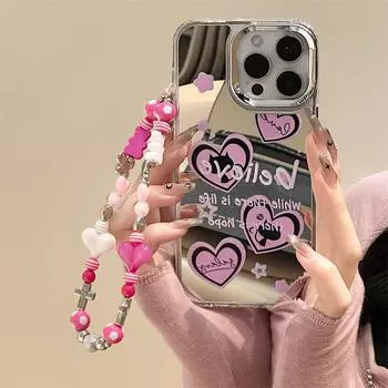 Зеркальный чехол Zhitai 3-в-1 для iPhone 15 Pro Max, Apple 14, 13 Pro, XS, XR и 12 с браслетом. 16 Plus