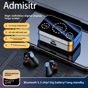 Зеркальный цифровой дисплей Беспроводные Bluetooth-наушники Внутриканальные наушники с длительным сроком службы и ручкой чёрный