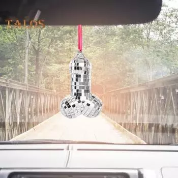 Зеркальный диско-шар, забавное 3D-украшение для рождественской елки, блестящая серебряная подвеска в виде колбасы для зеркала автомобиля, аксессуары 1pc