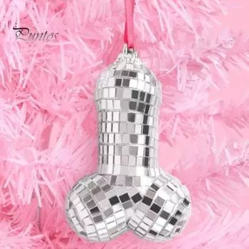 Зеркальный диско-шар, забавное 3D-украшение для рождественской елки, блестящая серебряная подвеска в виде колбасы для зеркала автомобиля, аксессуары 1pc