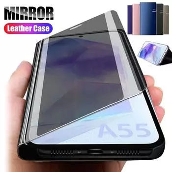 Зеркальный флип-кожаный зеркальный чехол для телефона Samsung Galaxy A55 A05S A05 A15 A25 A35 A 55 5G S24 S 24 Ultra Plus противоударный держатель-подставка полное покрытие For Samsung Galaxy A05S фиолетовый