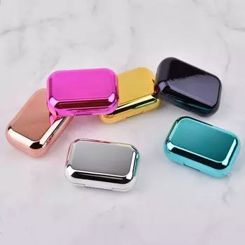 Зеркальный футляр для линз с гальваническим покрытием Маленький и удобный футляр для контактных линз Простой футляр для контактных линз