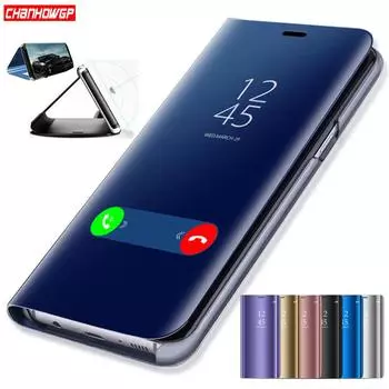 Зеркальный кожаный чехол Smart View для Huawei Honor Xiaomi Redmi Apple iPhone 11 Samsung Galaxy S10 и т. д. iPhone 6plus / 6s Plus серебряный