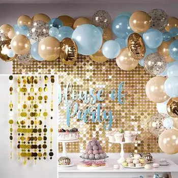 Зеркальный лазерный блестящий фон из пайеток, квадратная панель, фон, блестящий настенный декор, день рождения, свадьба, вечеринка 10PCS-round золотой