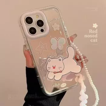 Зеркальный милый чехол для телефона с изображением бабочки и кота для телефона 11/12/13/14/15 15promax