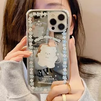 Зеркальный противоударный чехол с милым медведем, планетой и цветком для Iphone 11 12 Pro Max 13 Mini Xsmax Xr X 8 7 Plus Se 2020 2022, задняя крышка For iPhone 7