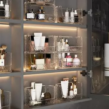 Зеркальный шкаф, ящик для хранения косметики, губная помада, можно штабелировать, полка для ванной комнаты, настольный органайзер, ящик для хранения 20*10.3*10cm прозрачный белый