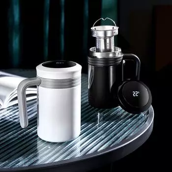Зеркальный внутренний резервуар из нержавеющей стали 316 с отверстием для пропуска чая, офисная кружка, большая емкость, сенсорный дисплей, температура, термос, чашка 480 мл 401-500ml чёрный