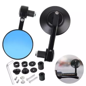 Зеркала заднего вида для мотоцикла, боковые зеркала на руль, антибликовые, для руля 7/8 , 22 мм, широкоугольные, вращающиеся на 360°, 1 пара, синее стекло Blue