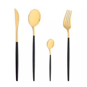 Зеркало, 4 шт., наборы посуды из черного золота, набор столовых приборов из нержавеющей стали, яркая позолоченная посуда, западный обеденный нож, вилка, ложка серебряный