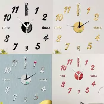 Зеркало, цифры, буквы, 3D настенные часы, наклейка, сделай сам, аналоговый домашний художественный подвесной декор золотистый