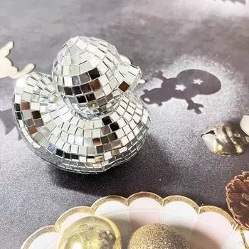 Зеркало Диско Плитка Фигурка Утки Маленькая Утка Статуя Скульптура животного Домашний офис Книжная полка Украшение рабочего стола Орнамент Рождественский подарок серебряный