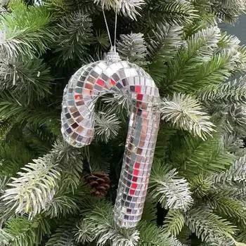 Зеркало Диско Рождественская подвеска Отражающее зеркало Снеговик Трость Украшения Аксессуары для рождественской вечеринки для дома Сценический реквизит A