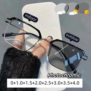 Зеркало для бровей Новые солнцезащитные очки Мужские ретро модные фотохромные очки для чтения Модные повседневные очки для пресбиопии До +4.0 0 белый