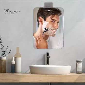 Зеркало для душа 30x20 см с присоской и держателем для бритвы, крючок, не запотевающее, мужское зеркало для бритья и макияжа, небьющееся, безрамное, подвесное, для ванной комнаты A