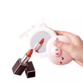 Зеркало для красоты Piggy с подсветкой, портативный мини-USB, маленький вентилятор, милый портативный косметический подарок для макияжа ярко-розовый