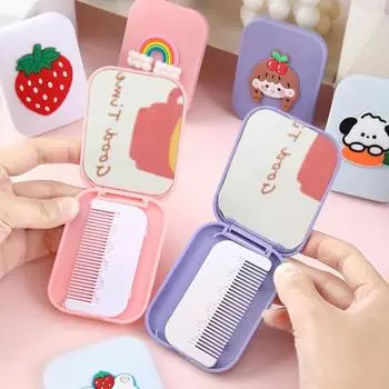 Зеркало для макияжа 2 в 1 с расческой, складное, портативное, для путешествий, без искажений, ручное, мультяшное, мини-зеркало для туалетного столика, подарок на день рождения для женщин и девочек