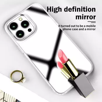 Зеркало для макияжа, чехлы для iPhone 11 13 XR 15 Pro Max 12 14 Pro Max, чехол для iPhone 16 XS Max, защитный чехол с зеркалом, изысканный мультяшный водонепроницаемый iPhone 11 Pro Max серебряный