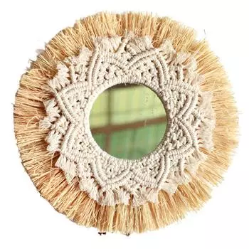 Зеркало для макияжа из рафии в стиле бохо, ручная работа, скандинавское настенное искусство для пространства, ручная работа, настенное декоративное зеркало