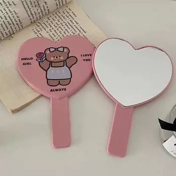Зеркало для макияжа, ручное зеркало для макияжа, маленькое косметическое зеркало в форме медведя, зеркало для ресниц в форме сердца, девочка bear