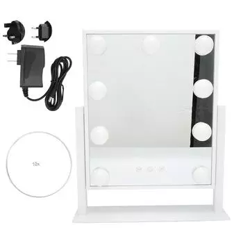 Зеркало для макияжа с 9 светодиодными лампами, косметическое зеркало с 3 режимами освещения, 10-кратное увеличение UK Plug