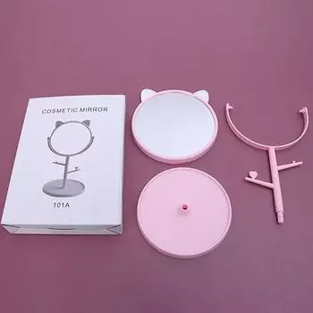 Зеркало для макияжа с кошачьими ушками, практичное настольное зеркало для макияжа, портативное со складной подставкой, квадратное зеркало для макияжа для женщин всех возрастов белый