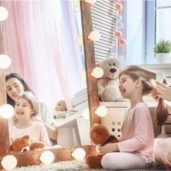 Зеркало для макияжа с лампочкой, светодиодная подсветка для зеркала, свободное перфорированное зеркало, заполняющий свет, туалетный столик, вращающийся, сенсорный, трехцветный, белый