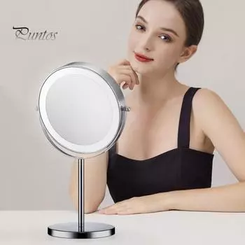Зеркало для макияжа с подсветкой 3/5/10X, регулируемая высота и яркость, перезаряжаемое, двухстороннее увеличительное зеркало, 3 цвета, вращение на 360 градусов, светодиодный сенсорный экран A