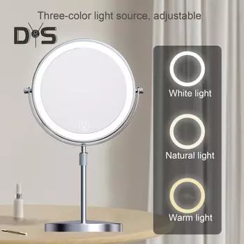 Зеркало для макияжа с подсветкой 3/5/10X, регулируемая высота и яркость, перезаряжаемое, двухстороннее увеличительное зеркало, 3 цвета, вращение на 360 градусов, светодиодный сенсорный экран A