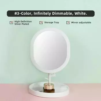 Зеркало для макияжа с подсветкой, белое светодиодное косметическое зеркало с дневным светом, съемное/основание для хранения, 3 режима, зеркало с подсветкой, подарок, USB-кабель 1PC белый